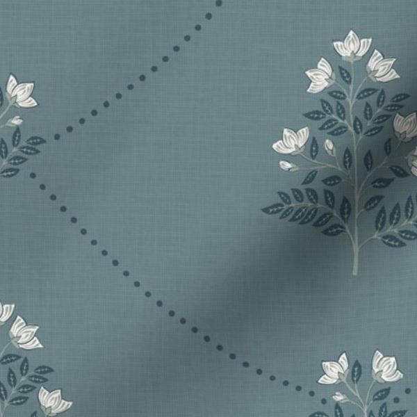 Maeve I Floral Spray - Slate Blue - large scale - Vintage Cottage