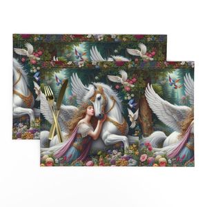 Enchanted Forest & Winged Horse Fantasy Cushion Cover Design Mythological