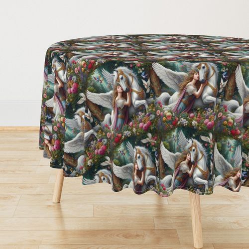 Enchanted Forest & Winged Horse Fantasy Cushion Cover Design Mythological