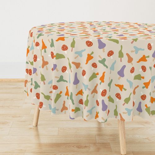 (L) Colorful fairy toadstool mushrooms - beige background