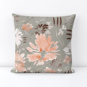 Bohemian Hand-Painted Abstract Watercolor Florals in Soft Gray