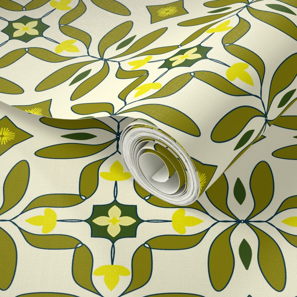 Close up of a Peel and Stick wallpaper roll with a design applied