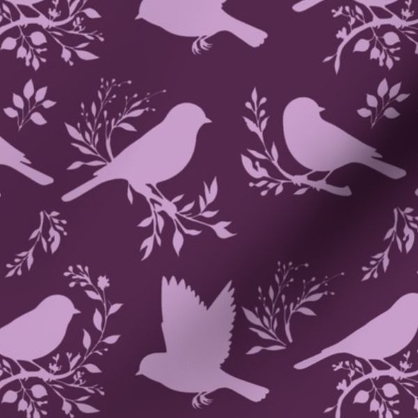 Sparrows on Branches Stencil Two Tone Plum