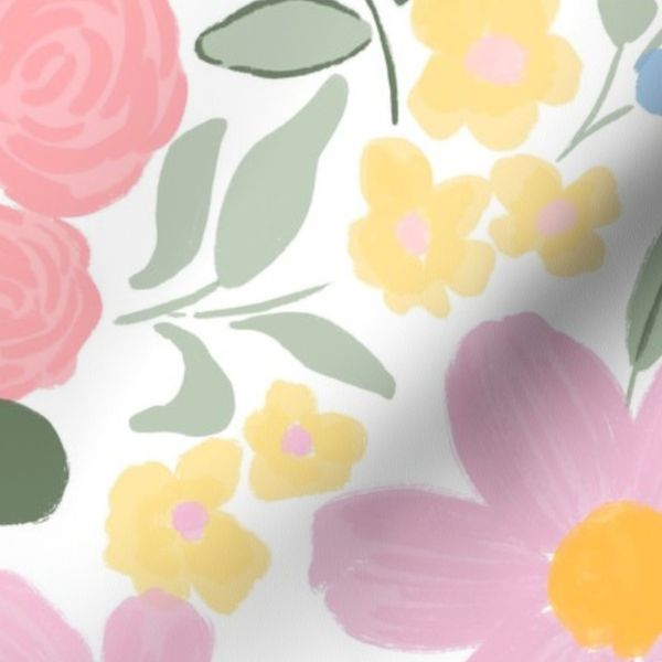 Colorful painterly floral blooms on white - Medium