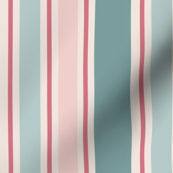 Minty Green and Pink Stripes on Ivory
