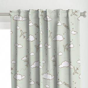 JUMBO Soaring Planes and Bird Flocks Over Clouds in gender neutral green
