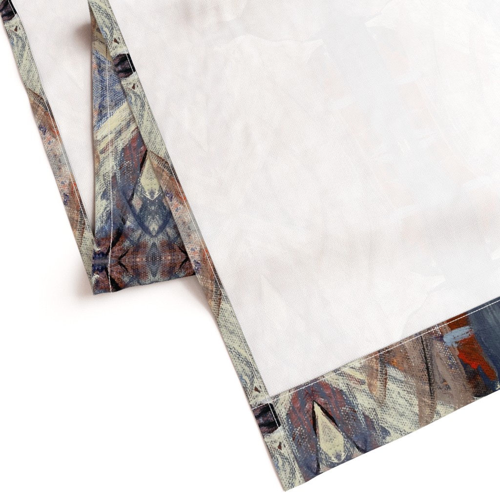 Gently folded Curtain panel laying on a white background showing the unprinted back and large bottom hem