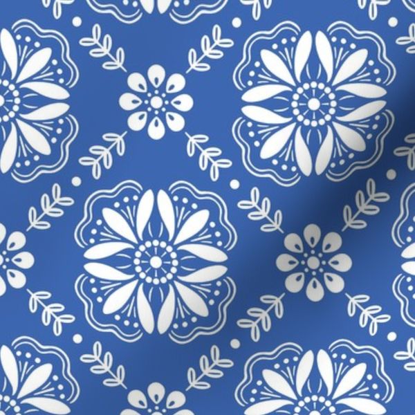 Emma Floral Tile - Cobalt Blue White 1 - Small