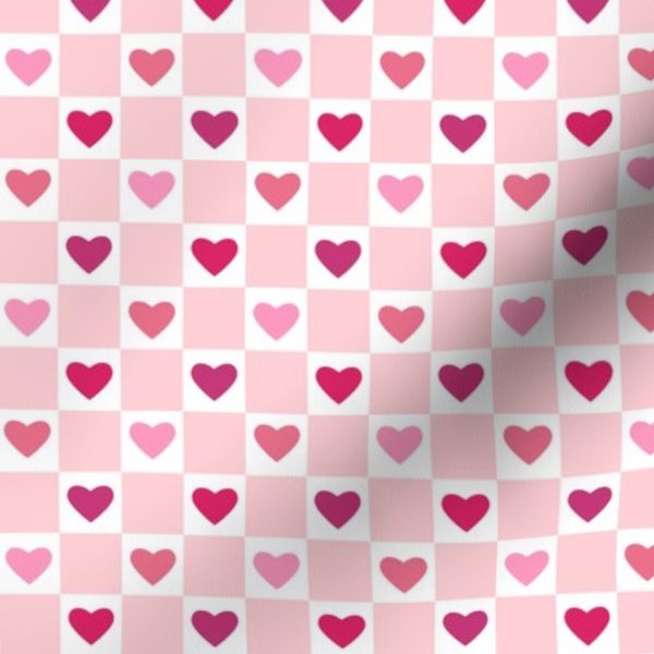 Checkerboard Hearts Peachy Pink Modern Trendy Valentine's Day Love