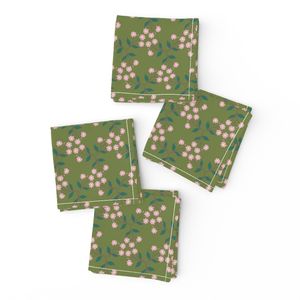 Flowering Stems Green Purple Brown Teal Blooms Leaves for Fabric