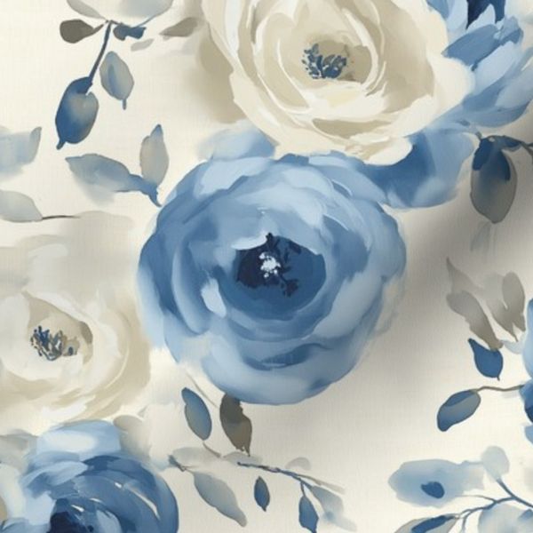 Winslow - Watercolour Blue And Cream Florals Heritage Country Style