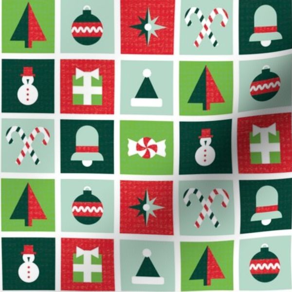 Christmas Icons Square Patchwork Blocks - Red Blue Green