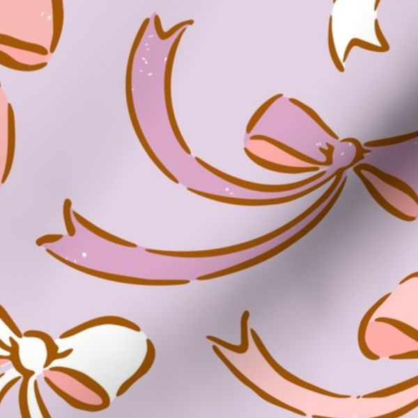 Whimsical Bows and Ribbons - Coquette Print in Pinks Over Cool Gray