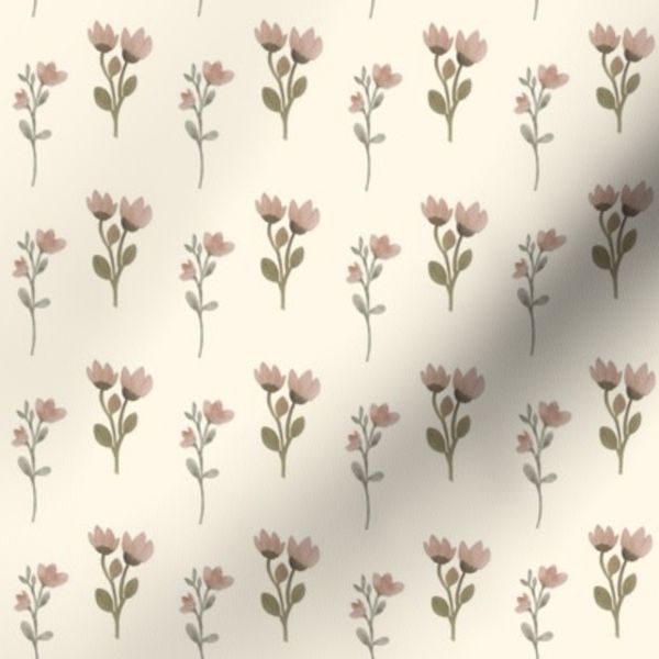 Watercolor Bohemian Floral Stripe on Wheat