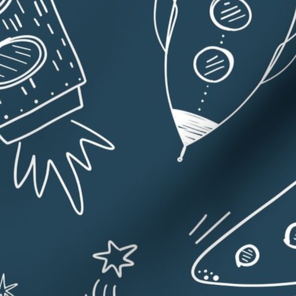 Charming Rocket Sketch Pattern - Midnight Space Decor