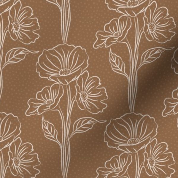 peony floral simple line flower bouquet vertical 6 inch 8E6849 walnut brown