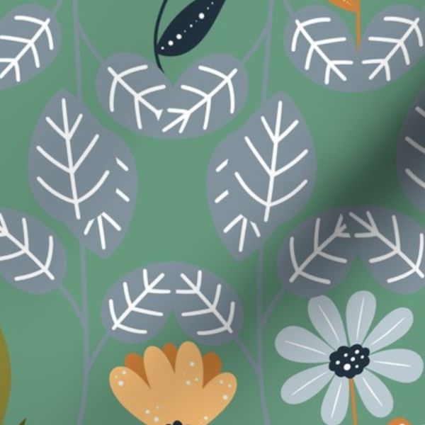 Boho Botanical Garden Modern Floral Pattern with Leafy Accents