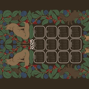 2025 Calendar Wall Hanging Woodland Animals and Botanicals - Brown