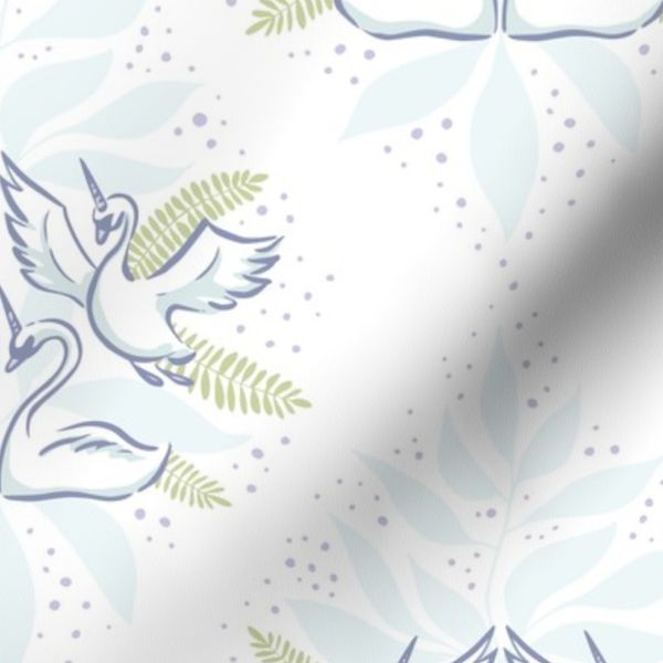 Enchanted Swan Unicorns in Light Blue - Mystical Nature-Inspired Pattern