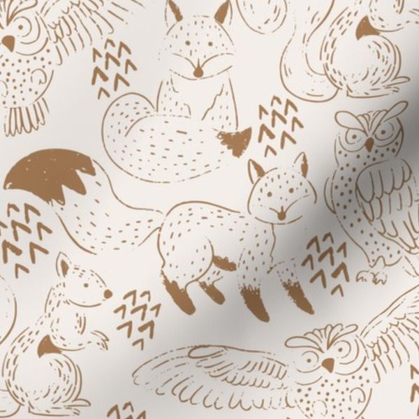 Hand-Drawn Woodland Animal Neutral Brown Fox Owl Hedgehog Squirrel 6"