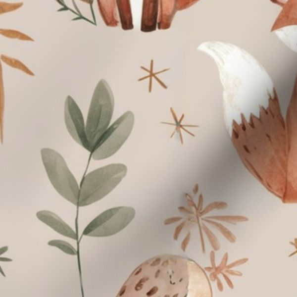 Boho Botanical Nursery Pattern-Nature Inspired Animal Design
