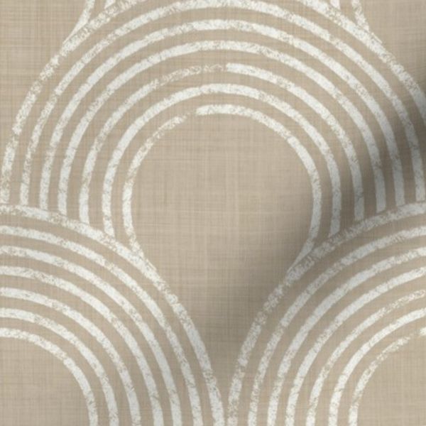 Serene harmonious Japandi style geometric scallops 4 linen textured medium