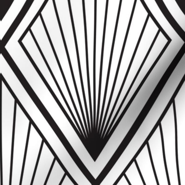 LUXURY ART DECO GLAM DIAMOND GEO FANS IN CLASSIC BLACK AND WHITE