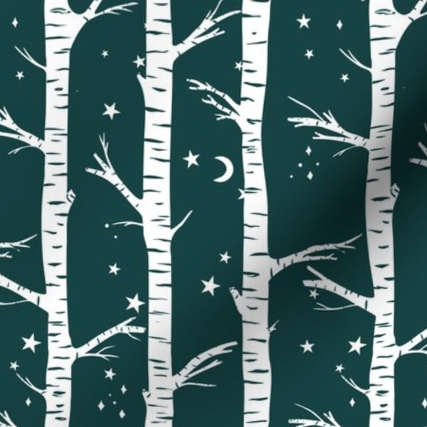 Birch Trees And Starry Skies - Small - Dark Navy Blue