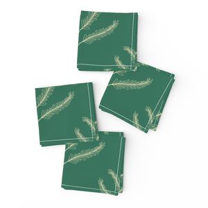 Light Yellow Woodland Pine Needle Line Art on Dark Green - Medium Scale