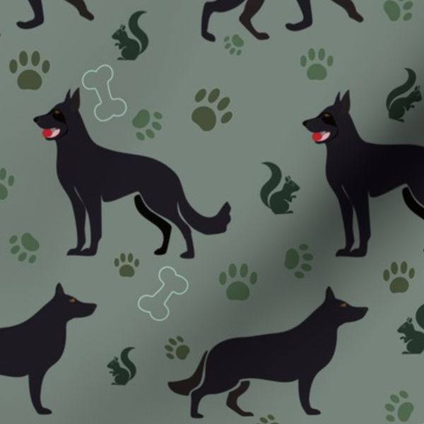 German Shepard with Paws and Squirrels black Olive