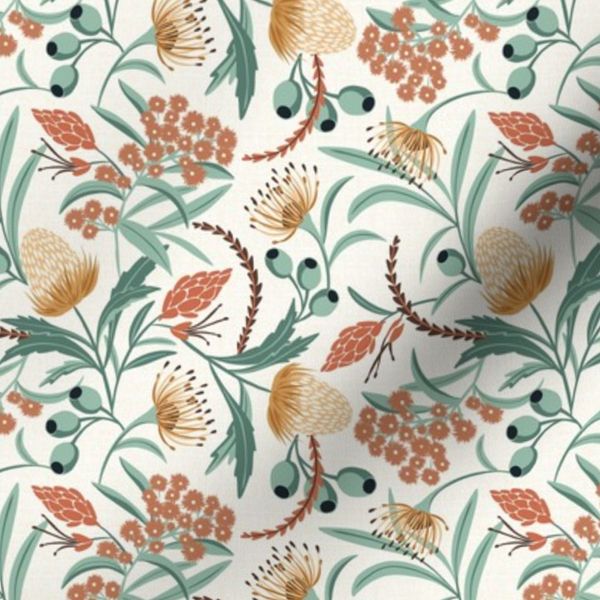 Australian Native Botanical Floral - Protea Modern Folk Garden Ivory (S)
