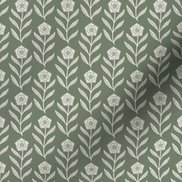 (small) Rustic Block Print Indian Floral - Pine - Heritage Farmhouse