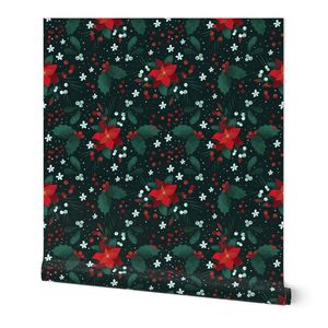 Holiday Holly and Poinsettia Botanicals Smaller Scale