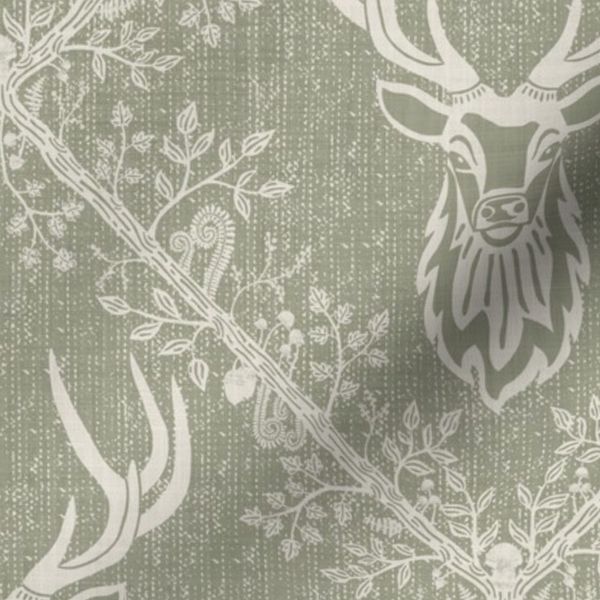 Magical Cozy Cabincore Wildlife deer Head Ornate Botanical textured medium