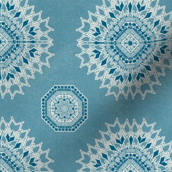 S Adriatic Sea - White Flour Faux Leather Effect Boho Abstract Block Print