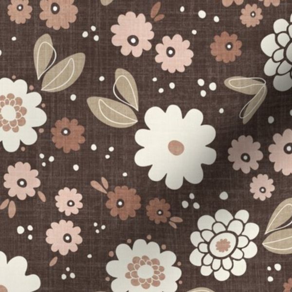 Whimsical romantic vintage-inspired floral (M) - textured dark brown