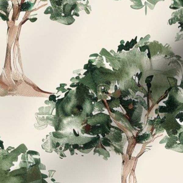 Watercolor Green Trees Nature Inspired Woodland Wallpaper