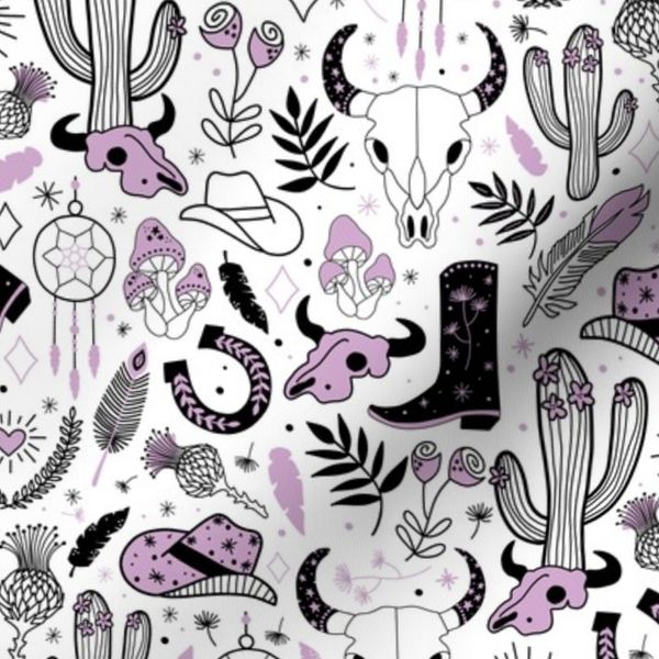 Edgy Cowgirl Black White Pastel Purple Desert Western Scene (M) 12 Inch