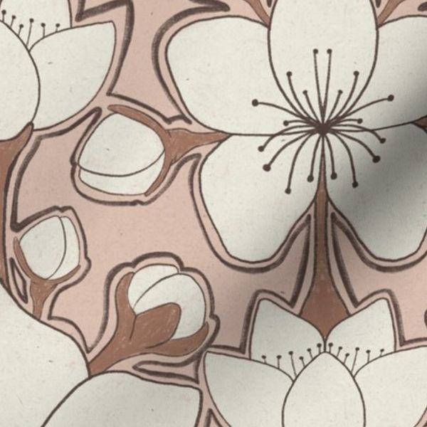 hand drawn soft pink cherry blossom feminine floral Japandi Farmhouse LARGE