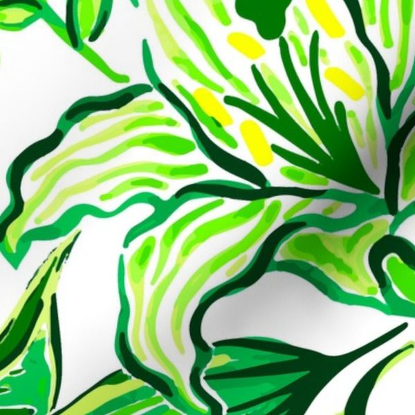 Preppy Lilies - Green & White