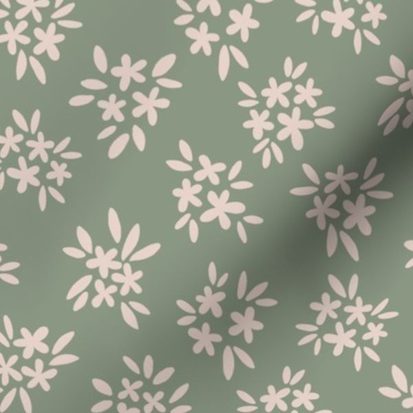 White Flower Clusters on Olive Green Background for Baby Nursery - M