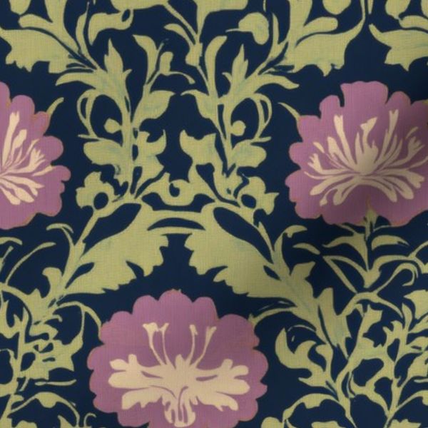 Art Deco Floral Navy Chic Textile