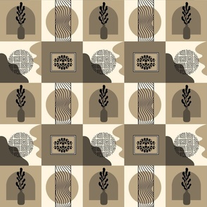 Abstract checkerboard - beige and brown and cream