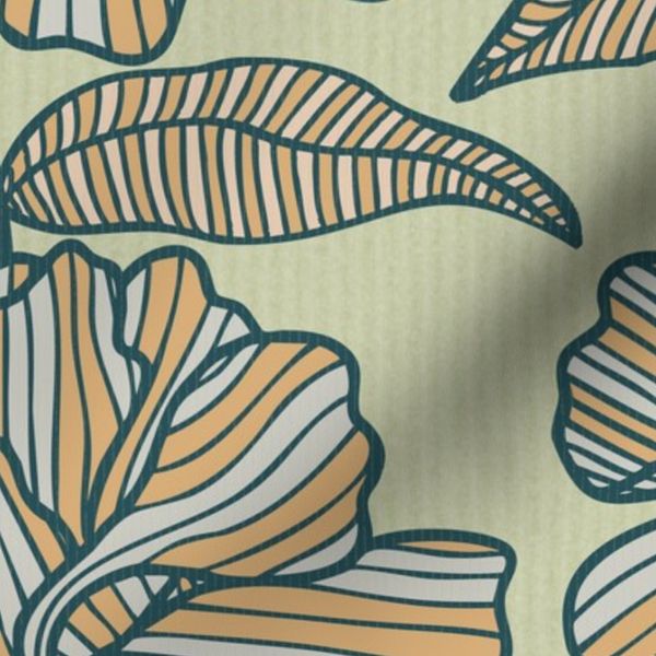 Corduroy textured striped hand drawn art deco peony sage yellow emerald