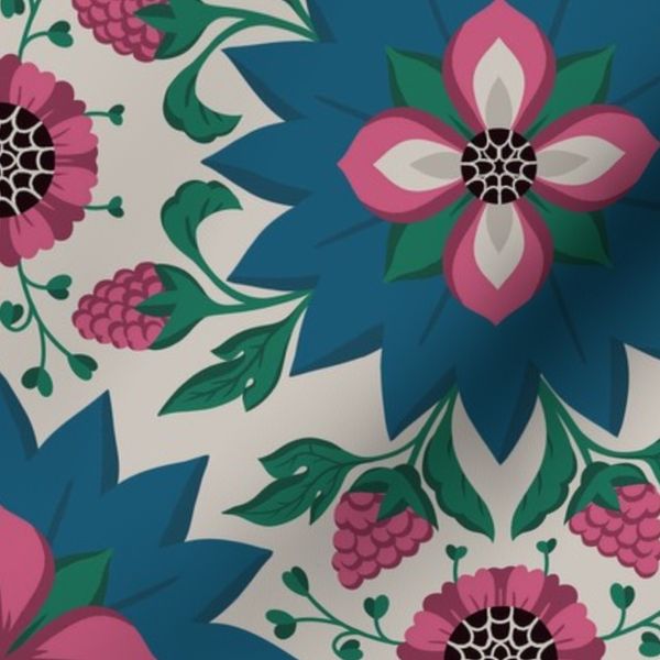 Berries & rosettes - Blue (Medium)