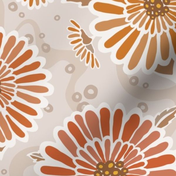 M Retro modern floral art - romantic hand drawn gerberas terracotta beige