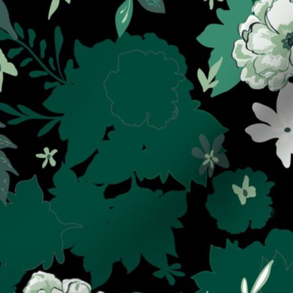 Moody Chintz Blooms In Dark Forest Green And Sage