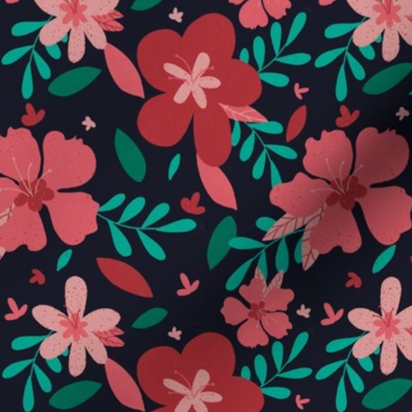 Bold Tropical Florals - Maximalist - Red Pink Green on Black