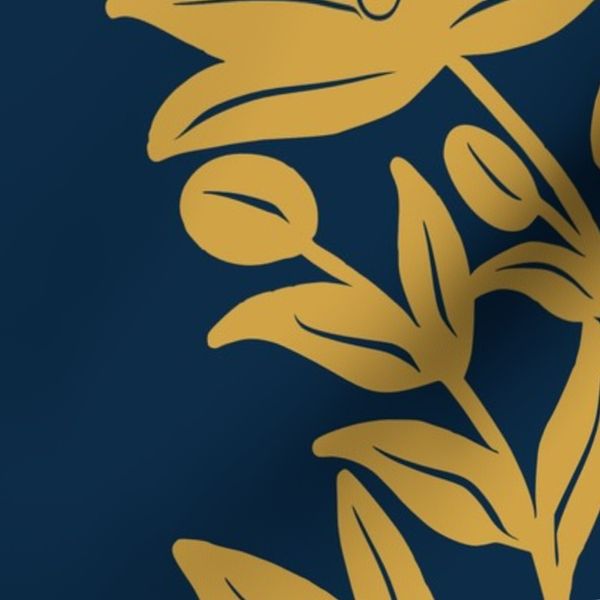Art Nouveau Floral Elegance in Navy Blue and Yellow-Large