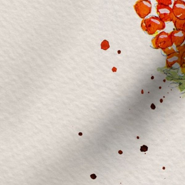 Fall Red Cardinal Bird with Goldenrod Florals and Red Berries Fabric Panel